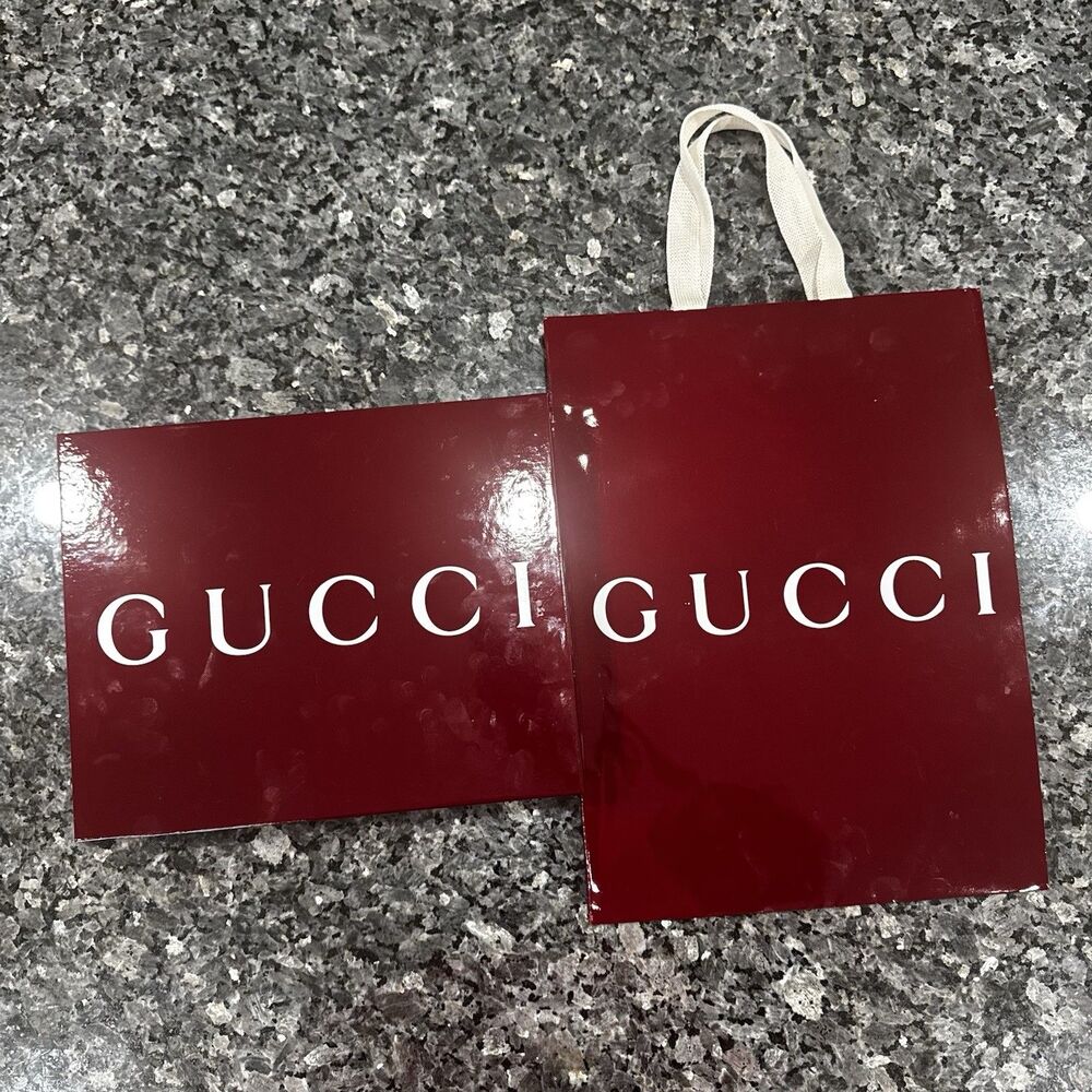 Gucci Authentic Burgundy Matte Tissue & Ribbon 10x9x3 & Shopping Bag